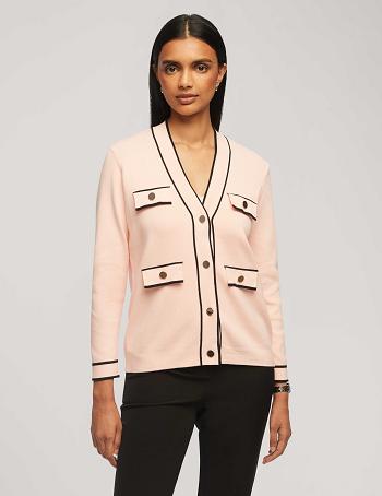 Anne Klein Cardigan With Tipped Pockets Sweaters Pink / Black | MAUFT32852