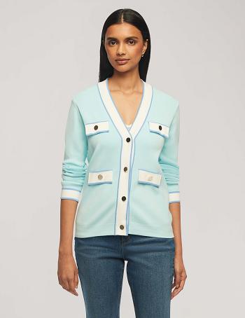 Anne Klein Cardigan With Tipped Pockets Sweaters Blue | MAUHR25477