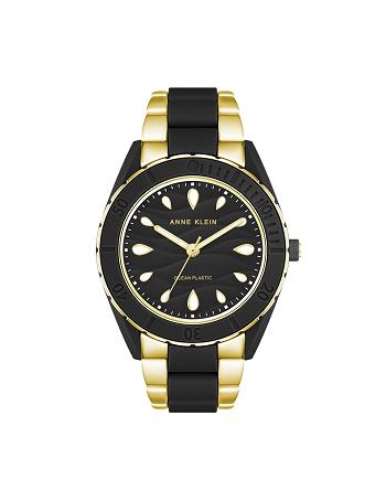 Anne Klein Considered Solar Recycled Bracelet Ocean Plastic Watches Gold / Black | LAUSX39649
