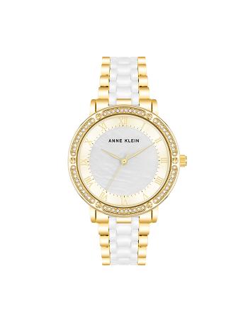 Anne Klein Crystal Accented Link Watch Ceramics Gold / White | SAUVO15422