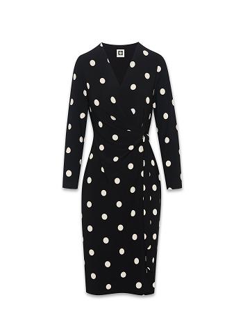 Anne Klein Dot Print Faux Wrap Dress Black / White | TAUPQ34355