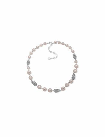 Anne Klein Faux Pearl & Crystal Nuggets Necklace Silver | DAUKV92004