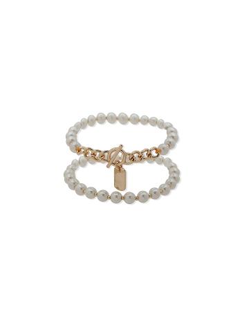 Anne Klein Faux Pearl Stretch Set Bracelet Gold | AUDFL19327