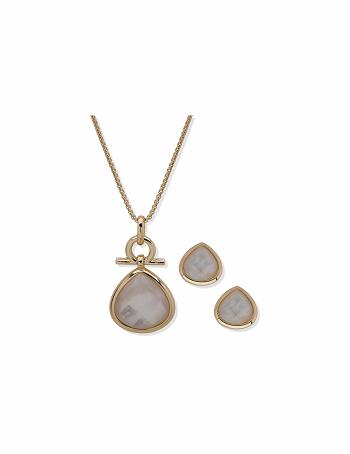 Anne Klein Faux Pearl Teardrop Earring & Necklace Set Earrings Gold | AUDYB29755