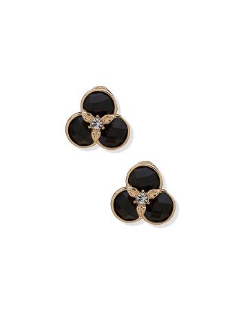 Anne Klein Flower Button Crystal Clip Earrings Gold | MAUFT88093