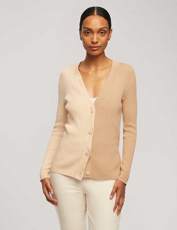 Anne Klein Half/Half Rib Cardigan Sweaters White / beige | GAUUC77454