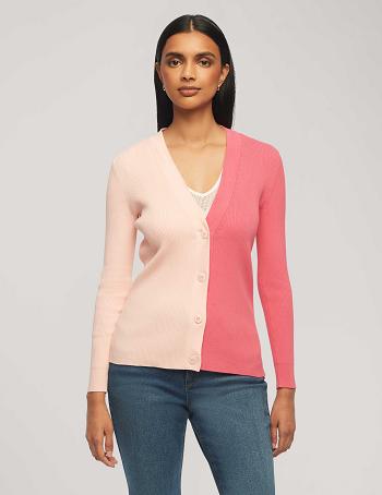 Anne Klein Half/Half Rib Cardigan Sweaters Pink | XAUBH73401