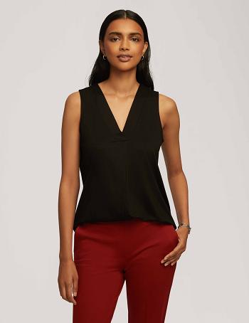 Anne Klein Harmony Knit Pleat Neck Shell Tops Black | GAUUC20183