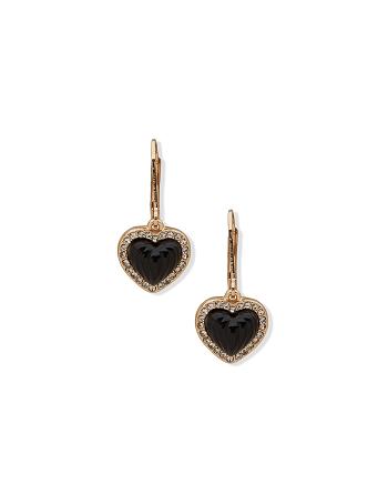 Anne Klein Heart Drop Jet Pierced Earrings Gold | BAUSO56924
