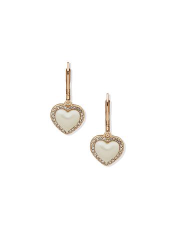 Anne Klein Heart Drop Pearl Pierced Earrings Gold | MAUFT39528