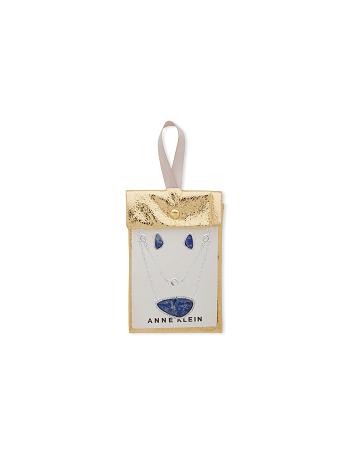Anne Klein Inlay Pendant Necklace and Earring Pouch Set Pierced Earrings Silver | GAUUC28203