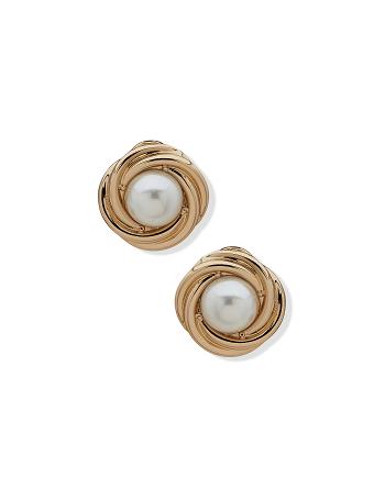 Anne Klein Knot Button Clip Earrings Gold | QAUWA18734