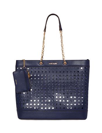 Anne Klein Large Perforated With Card Case Tote Bags Blue | AUEAH61493