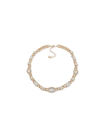 Anne Klein Link Stone Pearl Collar Necklace Grey / gold | AAUWC67943