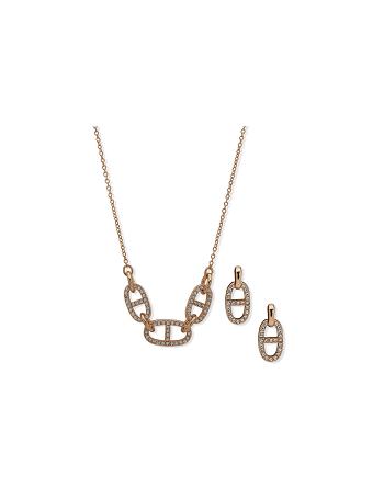 Anne Klein Links Necklace and Earring in Pouch Jewelry Sets Gold | AUNZX14999