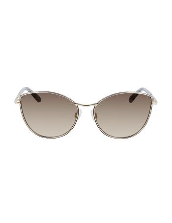 Anne Klein Metal Cat-eye Sunglasses Oversized Gold | AUNEJ86993