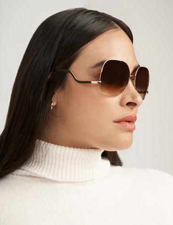 Anne Klein Metal Frame Sunglasses Square Grey / gold | AUQAV87275
