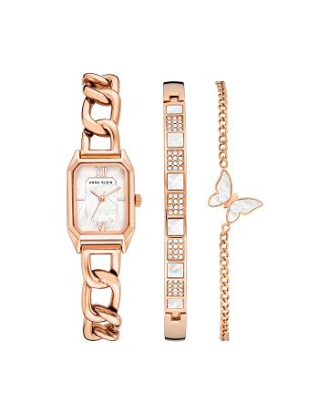Anne Klein Octagonal Chain Bracelet Watch and Bracelet Sets Rose / Gold | AAUDF42696