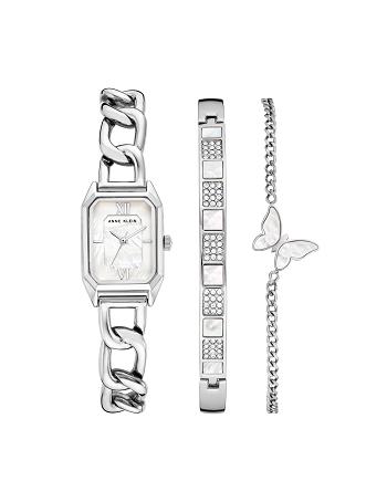 Anne Klein Octagonal Chain Bracelet Watch and Bracelet Sets Silver | XAUBH87560