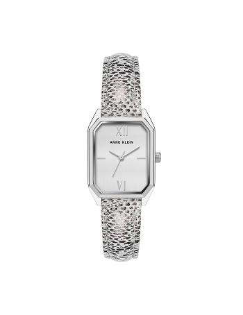 Anne Klein Octagonal Shaped Leather Strap Watch Metals Black / White / Silver | AUZDE35829