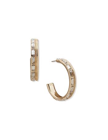 Anne Klein Omega Chain Baguette Hoop Pierced Earrings Gold | AUNEJ62343