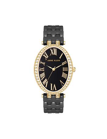 Anne Klein Oval Bracelet Watch Ceramics Black / Gold | AUXMI32150
