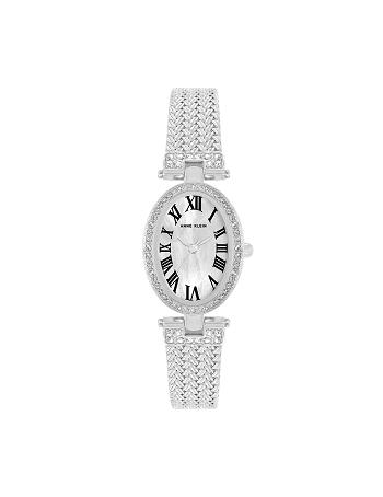 Anne Klein Oval Crystal Accented Mesh Bracelet Watch Metals Silver | AUZPD51939