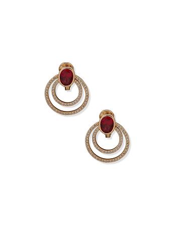 Anne Klein Oval Pave Doorknocker Clip Earrings Gold | AUDFL56587