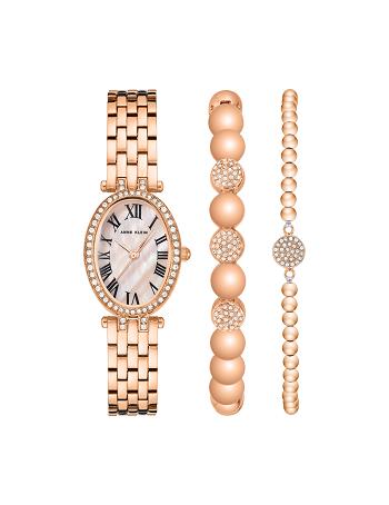 Anne Klein Oval Watch and Bracelet Set with Premium Crystals Metals Rose / Gold | DAUKV44039