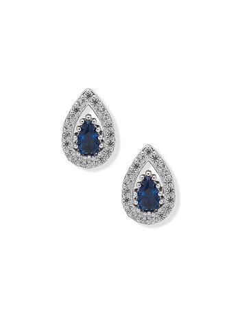 Anne Klein Pear Stone Halo Button Sapphire Pierced Earrings Blue / Silver | ZAUMJ71506