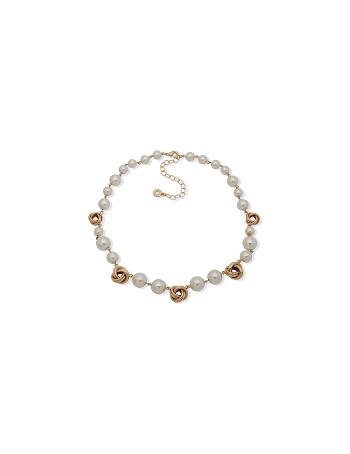 Anne Klein Pearl Collar With Knot Stations Necklace Gold | MAUHR74254