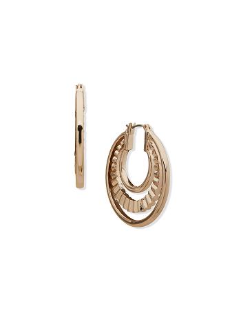 Anne Klein Pearl Inlay Hoop Earrings Gold | AUZDE51580