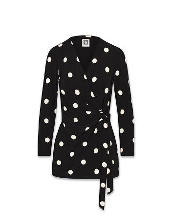 Anne Klein Petite Printed Faux Wrap Top Tops Black / White | XAUGW85498