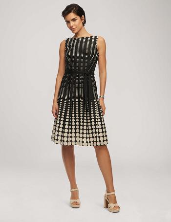 Anne Klein Printed Cotton Fit & Flare With Sash Dress Black / White | AUNZX35229