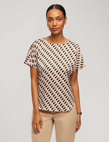 Anne Klein Printed Short Sleeve Blouse With Bateau Neckline Tops Multicolor | AAUWC73494
