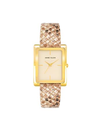 Anne Klein Rectangular Case Band Watch Leather Gold / Cream / Brown | AUQCS93936
