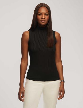 Anne Klein Rib Knit Seamed Mock Neck Shell Tops Black | AUDFL37804