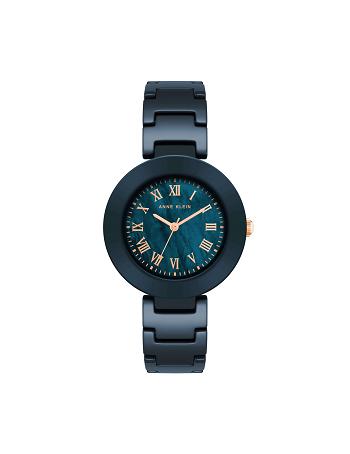 Anne Klein Round Mother of Pearl Dial Ceramic Bracelet Watch Metals Navy | AUICD29143