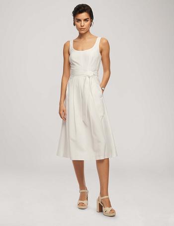 Anne Klein Seersucker Topsitch Midi With Pleats Dress White | GAUEC98631