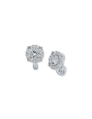 Anne Klein Silver-Tone Crystal Pave Clip Earrings Silver | AUCIF74820