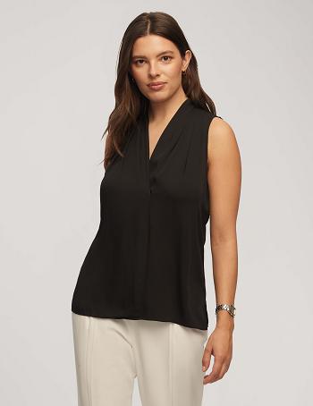 Anne Klein Sleeveless Pleated Shoulder Blouse Tops Black | SAUNY54103