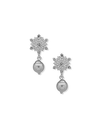 Anne Klein Snowflake Drop With Pearl Pierced Earrings Silver | MAUFT74890
