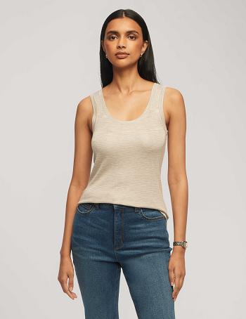 Anne Klein Space Dye Yarn Scoop Neck Tank Tops White | FAUUI27209