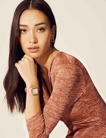 Anne Klein Square Case Strap Watch Leather Pink / Rose / Gold | ZAUNQ54763
