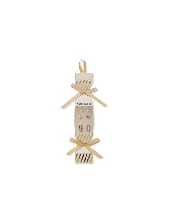Anne Klein Stud Heart and Link Drop Pierced Earring Trio in Gift Box Jewelry Sets Gold | TAUWZ53050