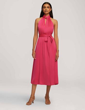 Anne Klein Twist Neck Halter Midi Dress Pink | XAUBH13677