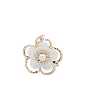 Anne Klein White Flower Brooch Gold Brooches White / Flower / Gold | PAUQX27147